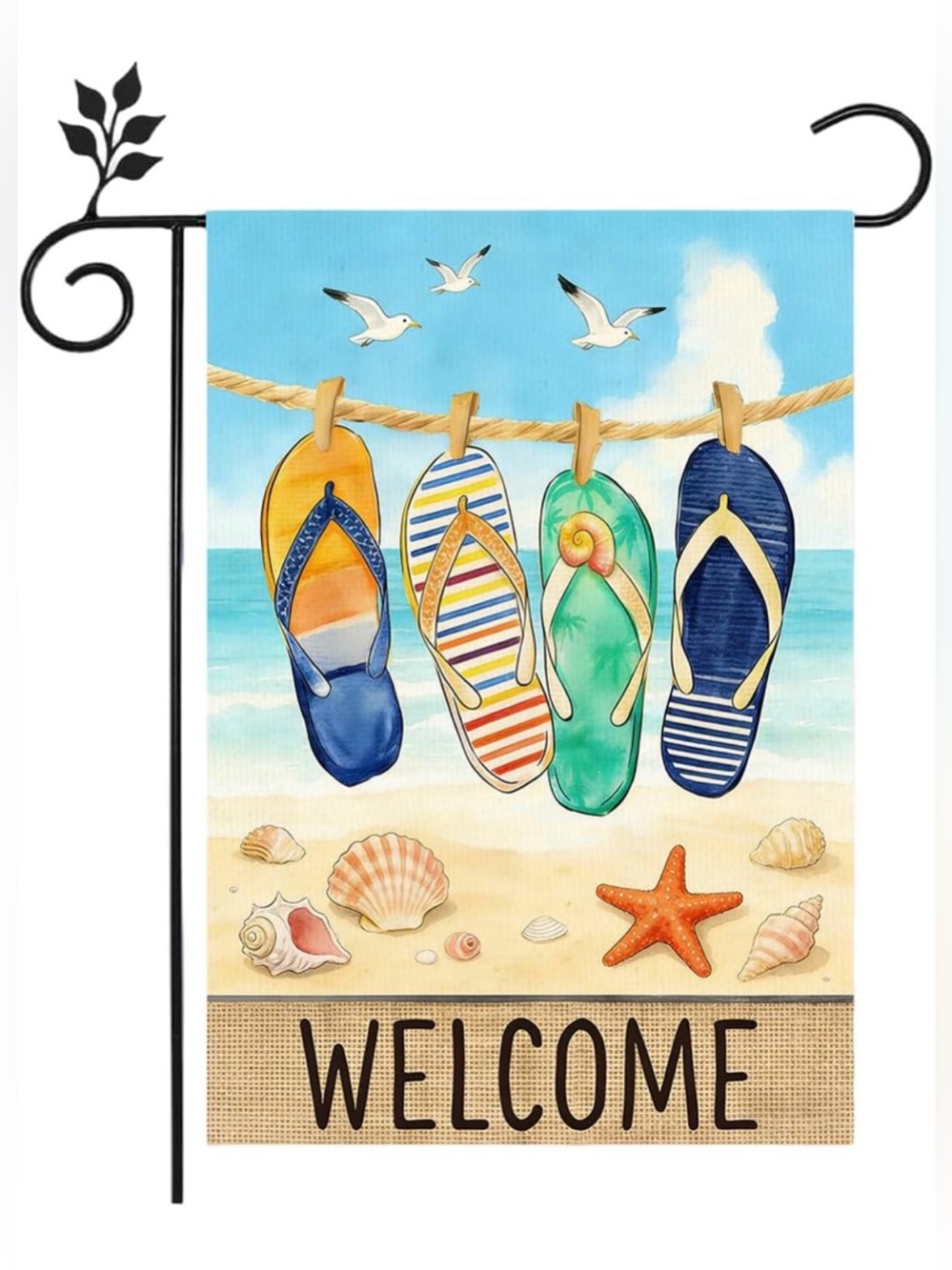 NWT Double Sided Beach Flip Flop “WELCOME” Garden Flag 12” X 18”